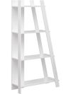 4-tier white bookshelf showcasing a sleek design, perfect for organizing books, plants, and decor in compact spaces.