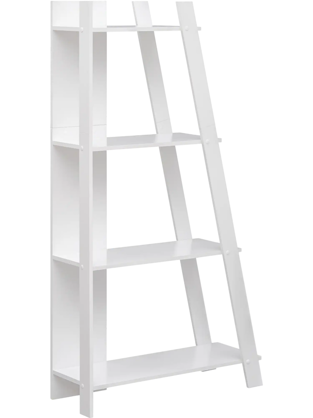 4-tier white bookshelf showcasing a sleek design, perfect for organizing books, plants, and decor in compact spaces.
