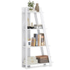 4-tier white wooden bookshelf with anti-toppling device, perfect for small spaces and displaying decor in any room.