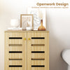 4-tier wooden shoe cabinet in oak with louvered doors for ventilation, perfect for entryway or living room organization.