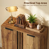 4-tier modern freestanding shoe cabinet in natural finish with practical top area for easy access to items.