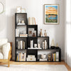 Close-up of the black 4-tier modern bookshelf's edge-sealing and non-slip foot pads, ensuring durability and stability.