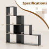 4-tier modern stepped bookshelf in black with dimensions, featuring 6 storage cubes for living room organization.