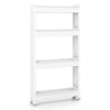 4-tier multifunctional slim storage trolley in white with detachable trays and smooth wheels for easy movement.