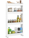 4-tier white multifunctional storage trolley with detachable trays, ideal for organizing kitchens and living spaces.