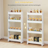 4-tier multifunctional slim storage trolley in white with detachable trays, ideal for organizing kitchens and living.