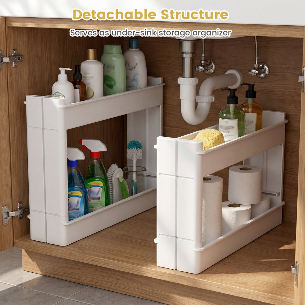 4-tier slim storage trolley with detachable trays, ideal for under-sink organization in kitchens and bathrooms.
