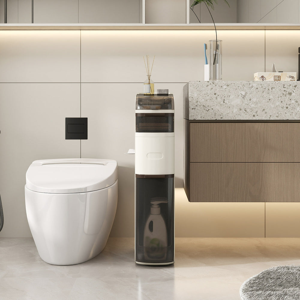 4-Tier Narrow Bathroom Storage Cabinet with Drawers and Tissue Box - Gallery View 1 of 11