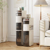 4-tier narrow bathroom storage cabinet with drawers, tissue box, and wheels, ideal for small spaces and versatile use.