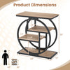 Narrow 4-tier end table in gray features a geometric metal frame and storage shelves, ideal for small living spaces.