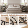 Narrow gray end table with a thick tabletop, heavy-duty metal frame, and storage shelves for small spaces.