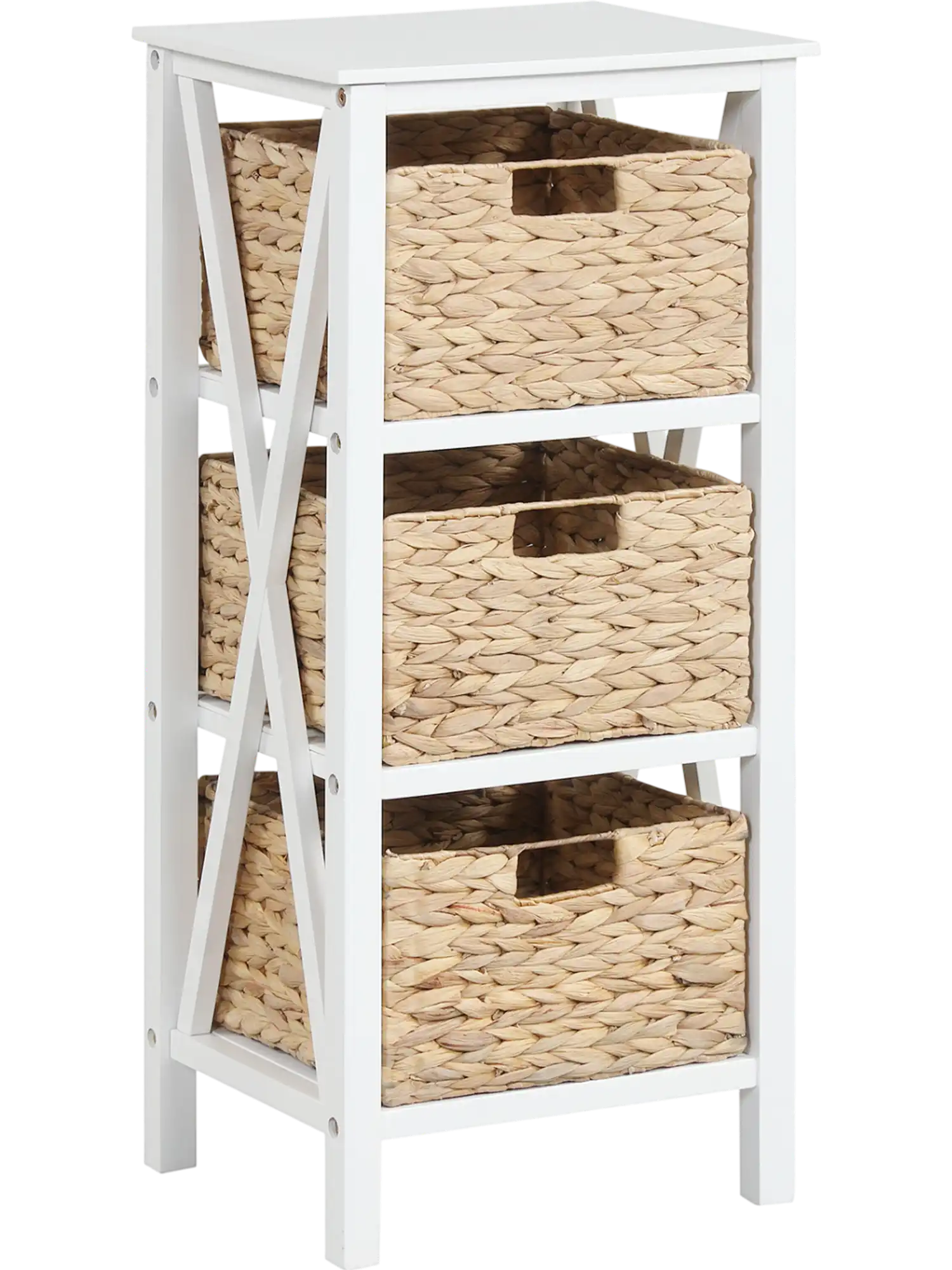 Costway 4-Tier Nightstand w/ 3 Seagrass Baskets Narrow X-Design 83943549 New
