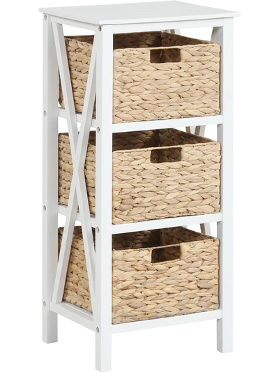 Costway 4-Tier Nightstand Side Table with 3 Seagrass Baskets X-Design 83943549 New