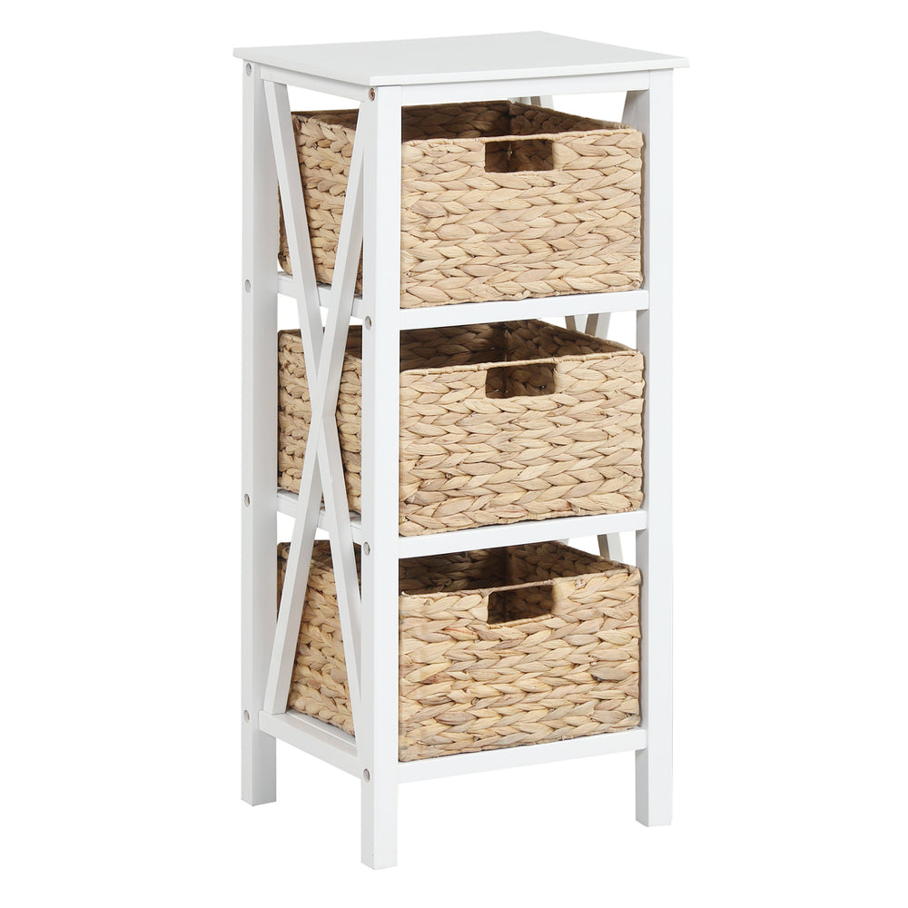 4-Tier Nightstand with 3 Seagrass Baskets Narrow X-Design-4 Tier-White - Gallery View 1 of 1