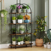 4-tier open bookcase with rustic brown shelves and sturdy metal frame, ideal for organizing plants in living room or.