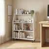 4-tier open modern bookcase in white showcased in a cozy room, perfect for displaying books and decorative items.