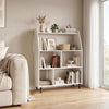 Modern 4-tier open bookcase in white with 4 cubes for books and decor, ideal for living room or office use.
