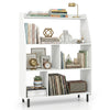 Modern 4-tier open bookcase in white with adjustable feet, perfect for organizing books and decorations in any room.