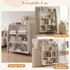 4-tier open modern bookcase in white with adjustable feet, ideal for organizing books and decorations in any room.