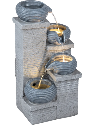 Costway 4-Tier Outdoor Water Fountain Cascading Bowl Waterfall w/ LED Lights 60709651 New