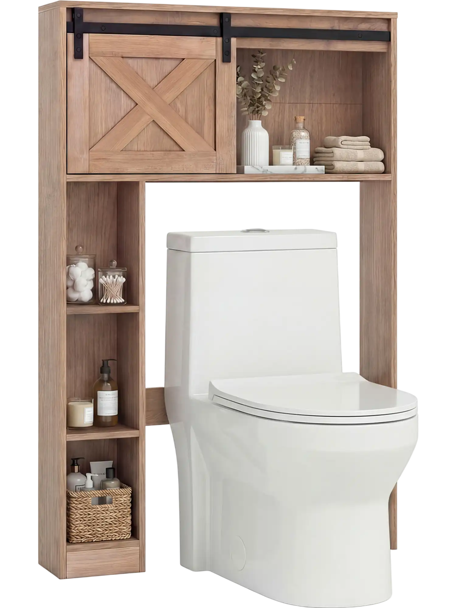 Costway 4-Tier Over Toilet Storage Cabinet Sliding Barn Door Shelves 52398614 New
