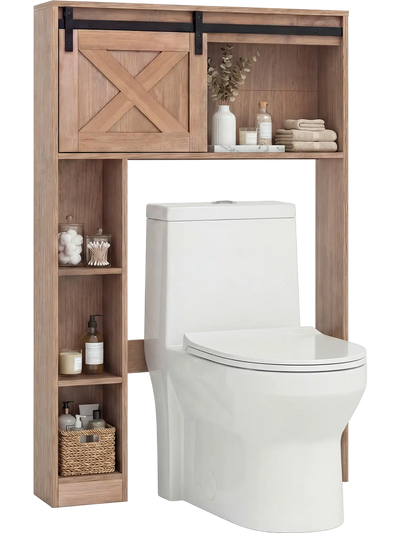 Costway 4-Tier Over Toilet Storage Cabinet Sliding Barn Door Shelves 52398614 New