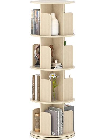 Costway 4-Tier 360° Rotating Bookshelf Display Rack w/ Dividers Anti-Falling Baffles 96528101 New