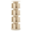 4-tier rotating bookshelf in natural finish with dividers and anti-falling baffles for organized storage and easy.