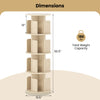 4-tier rotating bookshelf with dividers, natural finish, 360° swivel for organized storage of books and decor.