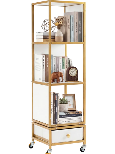 Costway 4-Tier Rotating Bookshelf on Wheels w/ Removable Drawer 63209491 New
