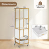 4-tier rotating bookshelf on wheels features spacious open shelves and a removable drawer for organized storage.