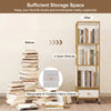 4-tier rotating bookshelf on wheels with removable drawer, featuring spacious shelves for organized storage in compact design.