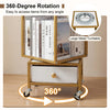 4-tier rotating bookshelf on wheels with a removable drawer, featuring a large metal turntable for smooth 360-degree access.