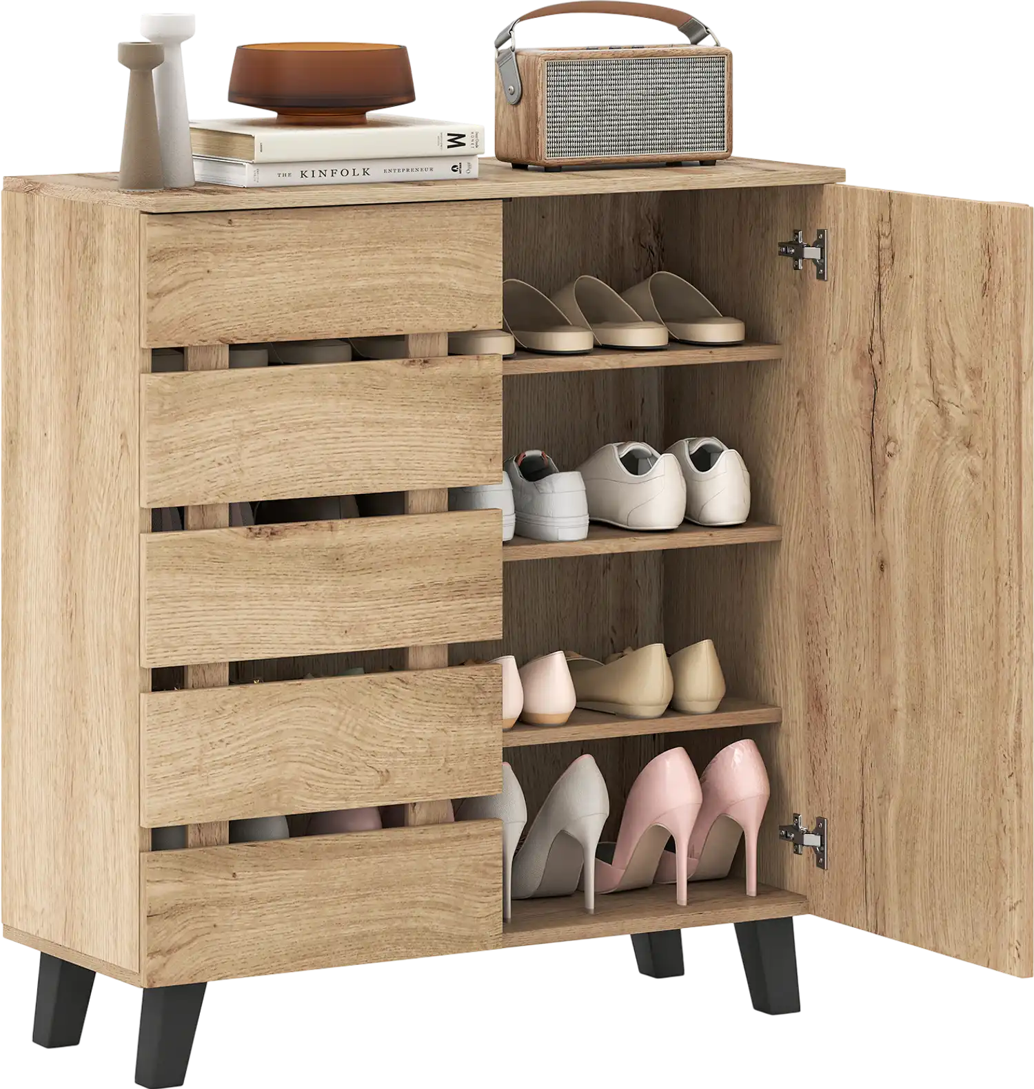 Costway 4-Tier 2-Door Louvered Shoe Cabinet Storage Organizer 93252194 New