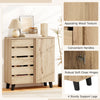 4-tier shoe cabinet with louvered doors, natural wood finish, and sturdy support legs for organized shoe storage.