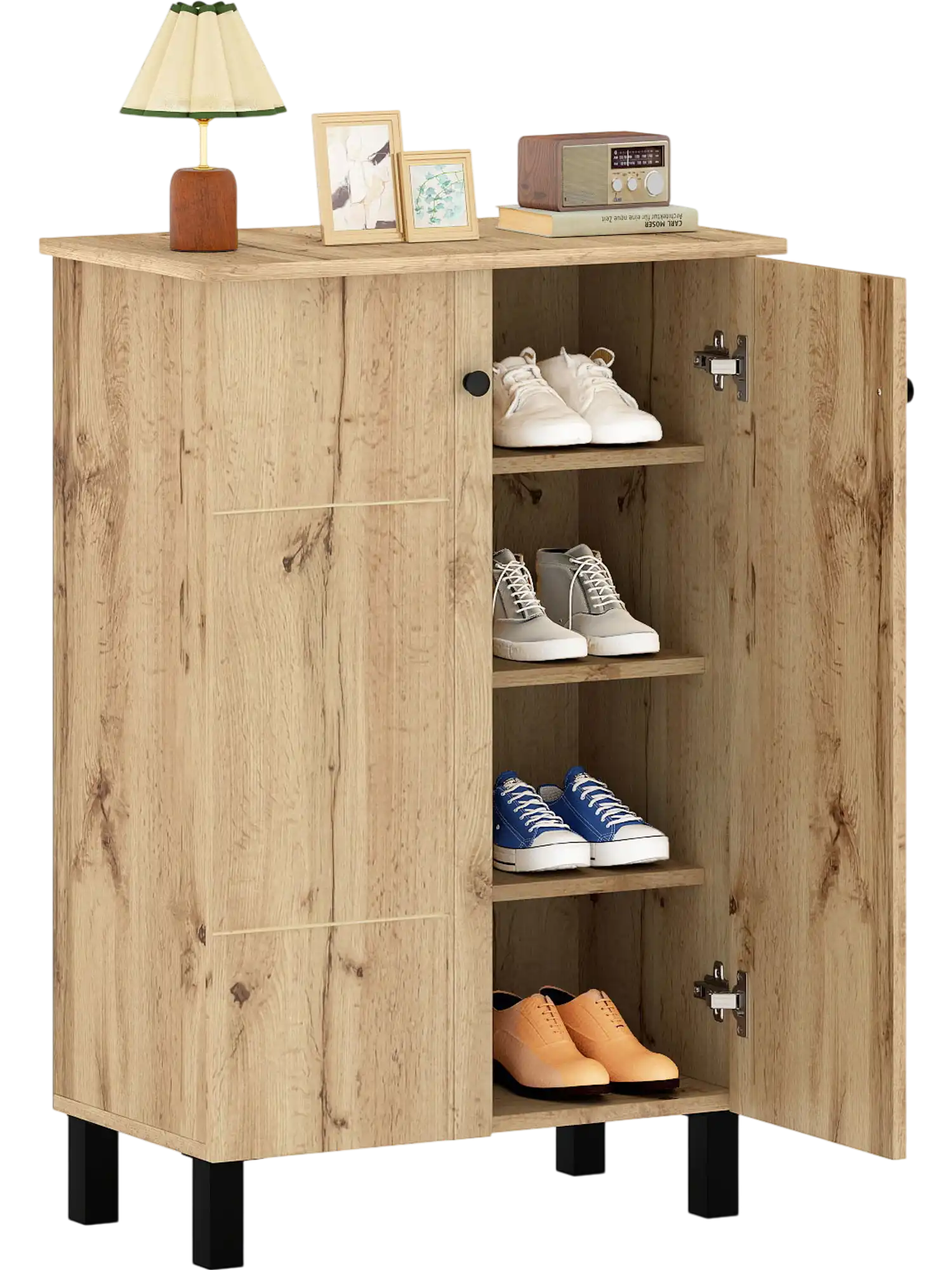 Costway 4-Tier Shoe Organizer Cabinet w/ Removable Shelves & 2 Doors 76284545 New