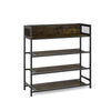 4-tier shoe rack with a heavy-duty metal frame and rustic brown shelves, ideal for organizing shoes in industrial style.