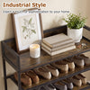 4-tier industrial shoe rack in rustic brown with heavy-duty metal frame, perfect for stylish shoe organization.