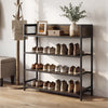 4-tier industrial shoe rack with heavy-duty metal frame and rustic brown finish, ideal for organizing footwear.
