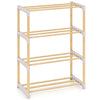 4-tier solid wood shoe rack with slatted open shelves in gray, ideal for organized footwear storage in entryway or.