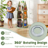 Tree-shaped 4 tier kids rotating bookshelf in green with 360° display, solid pine wood, ideal for playrooms and kids'.