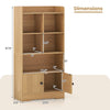 4-tier bookshelf in natural finish with open shelves and 2-door cabinet, ideal for living room or office storage.