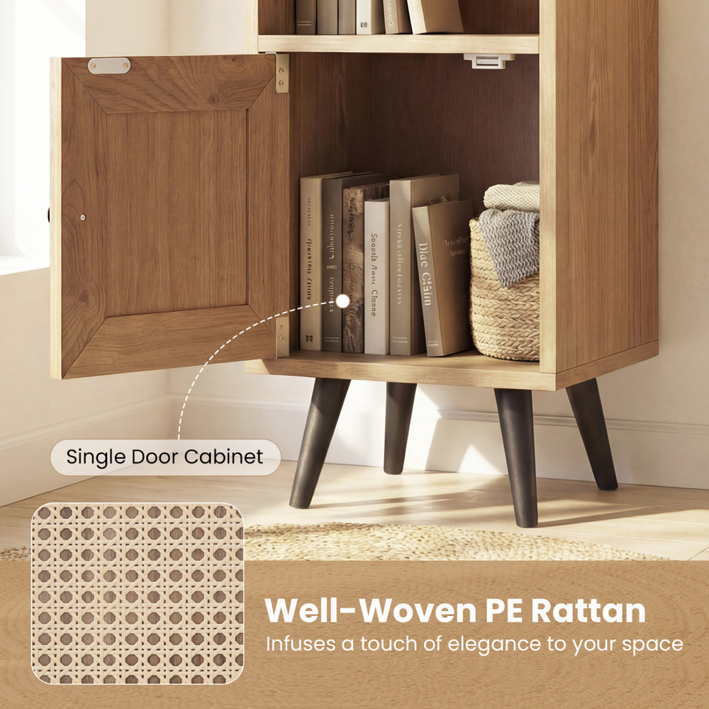 Single door cabinet in natural finish with well-woven PE rattan, ideal for stylish storage in small spaces.