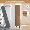 Slim natural rattan storage cabinet with adjustable shelves and anti-tip devices, ideal for small spaces.