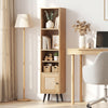 Slim 4-tier rattan storage cabinet in natural wood with adjustable shelves, perfect for small spaces and stylish.