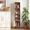 Slim 4-tier rattan storage cabinet in natural finish with adjustable shelves, perfect for small spaces and organized.