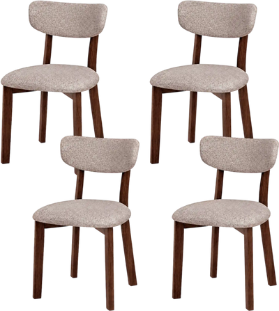 Costway Upholstered Dining Chairs Solid Rubber Wood Curved Backrest 4-Piece Set 35208992 New