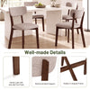 Upholstered dining chair with solid rubber wood frame, curved backrest, and anti-slip foot pads for stable seating.