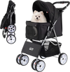 4 Wheel Pet Stroller in black for small dogs and cats, featuring a removable liner and adjustable canopy for comfort.