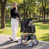 4 Wheel Pet Stroller in black for small dogs and cats, showcasing universal front wheels and a cozy interior for.